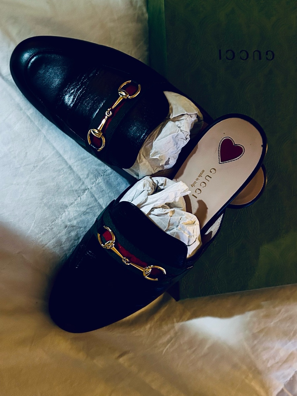 Gucci Black Leather Horsebit Mule with Red & Green Web